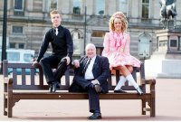 Ronan McCutcheon pictured at George Square Glasgow with Councillor Alex Mosson and fellow Scots Champion Irish dancer Suzanne Coyle